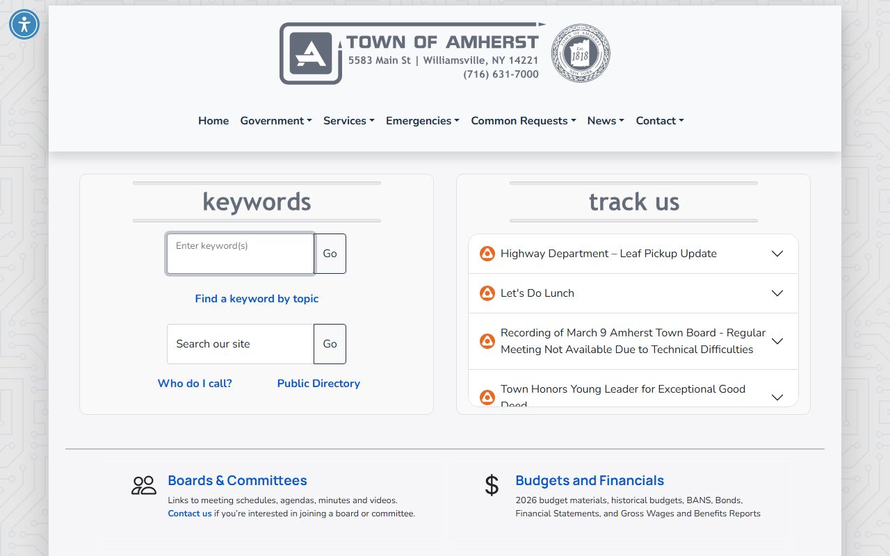 Town of Amherst official website for felony records access