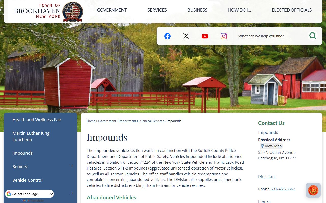 Brookhaven town police department page for felony records information