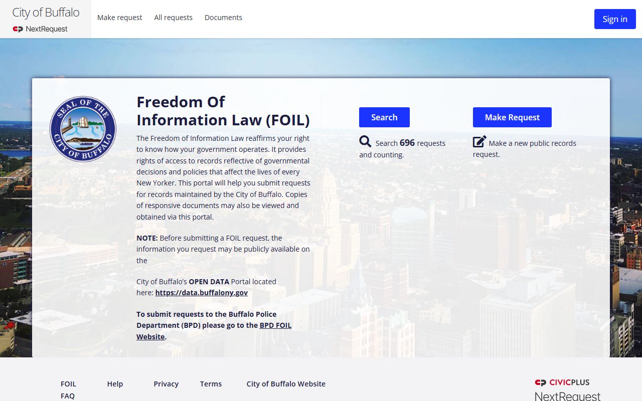 Buffalo FOIL request portal for accessing felony records