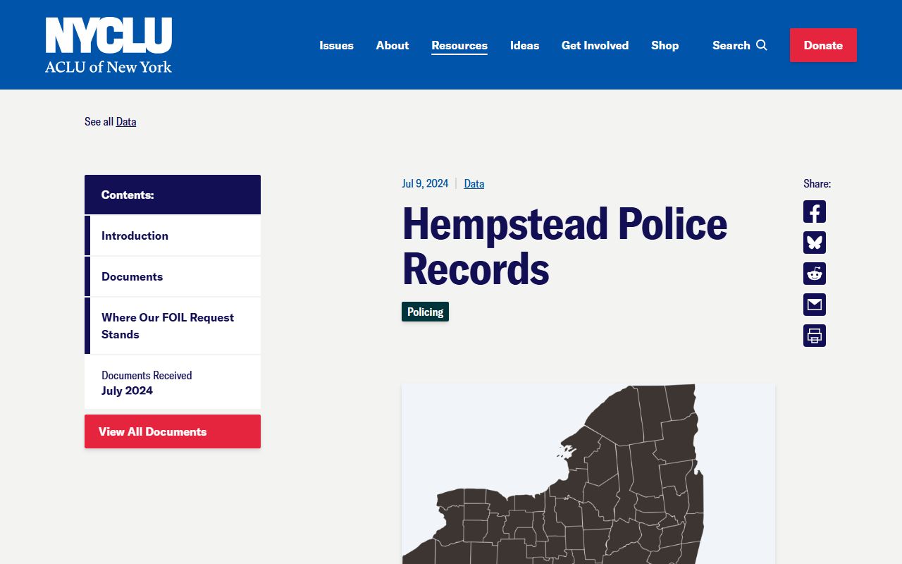 NYCLU Hempstead Police Department records data page