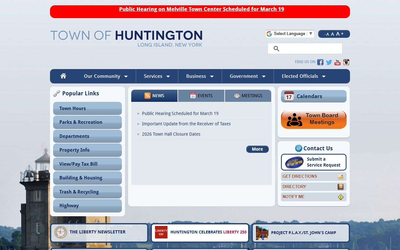 Town of Huntington official website for felony records access