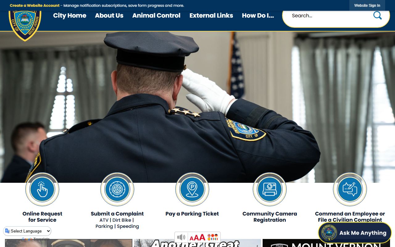 Mount Vernon Police Department page for criminal records