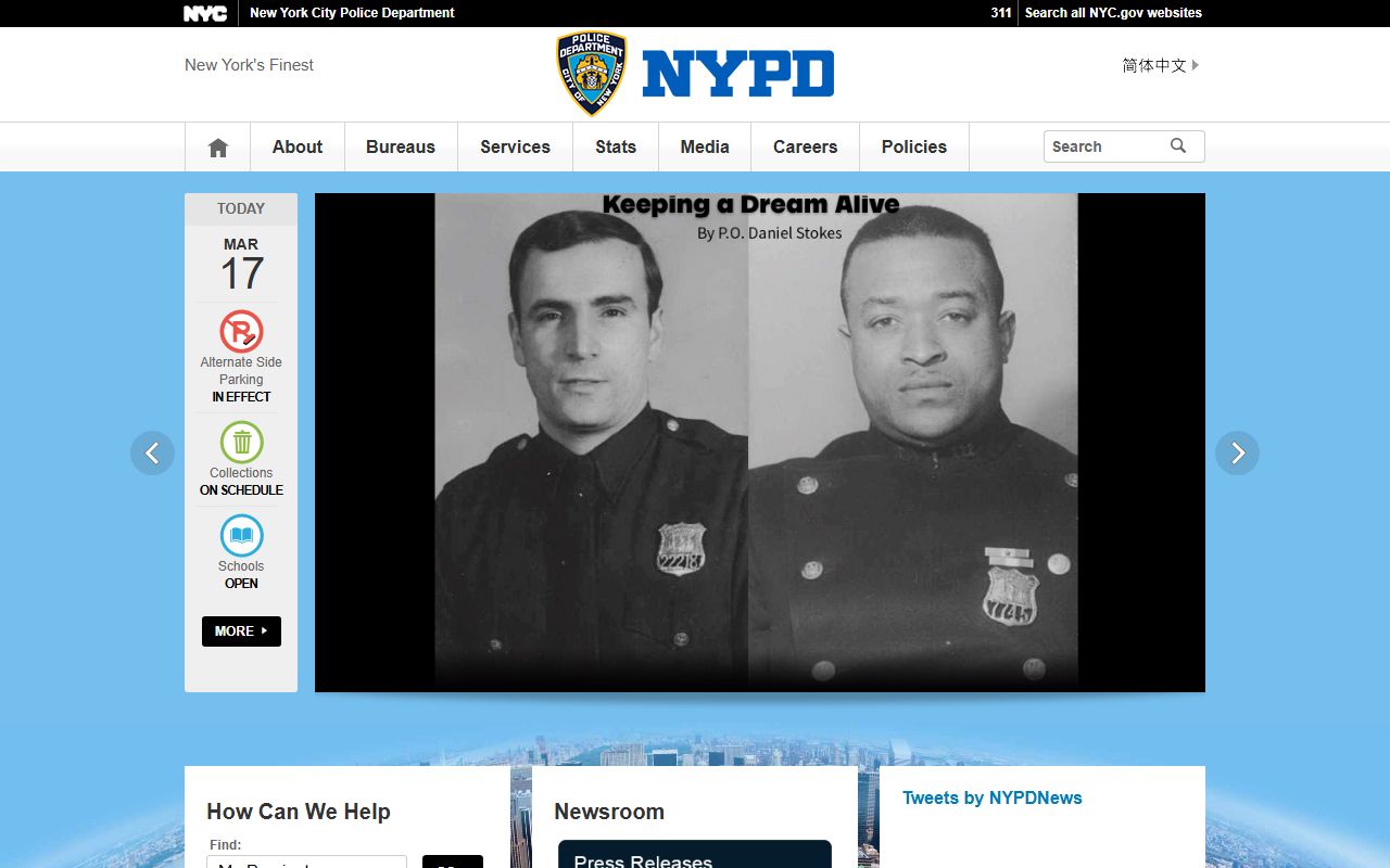 NYPD main page for New York City felony records access