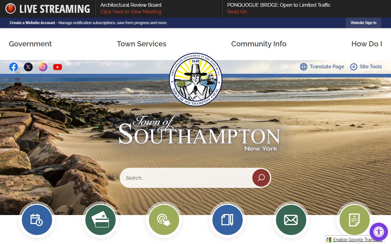 Southampton Town official website for felony records and police services