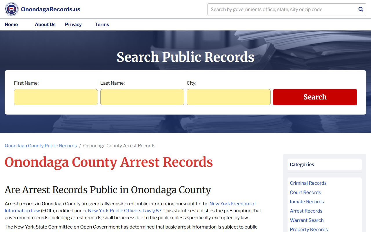 Onondaga County arrest records search portal for Syracuse felony cases