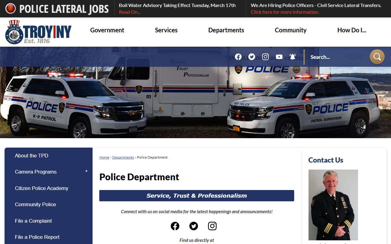 Troy Police Department website for felony records requests