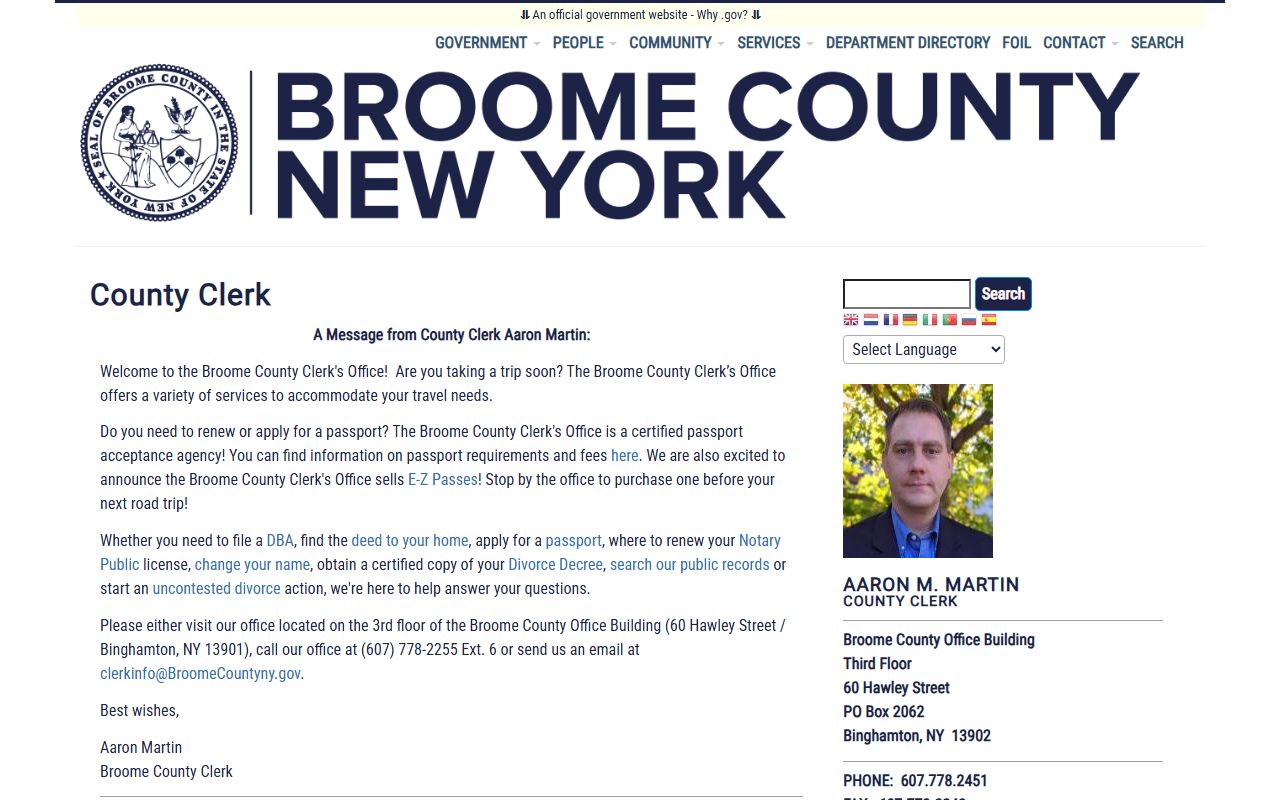 Broome County Clerk website with online records search for criminal cases