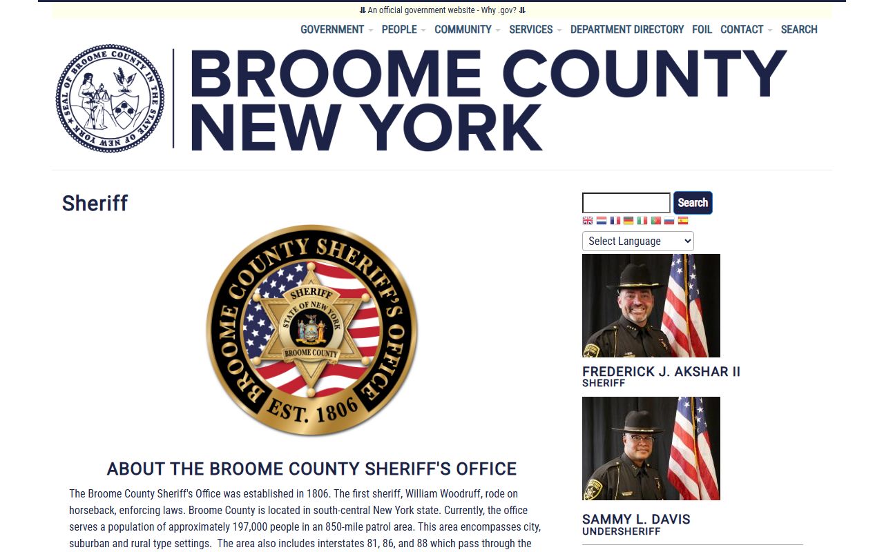 Broome County Sheriff's Office website for arrest records and law enforcement data
