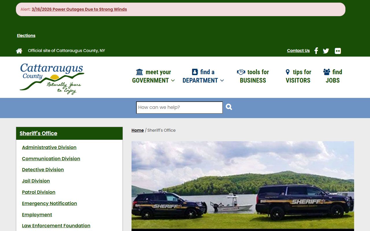 Cattaraugus County Sheriff's Office website for arrest records and law enforcement
