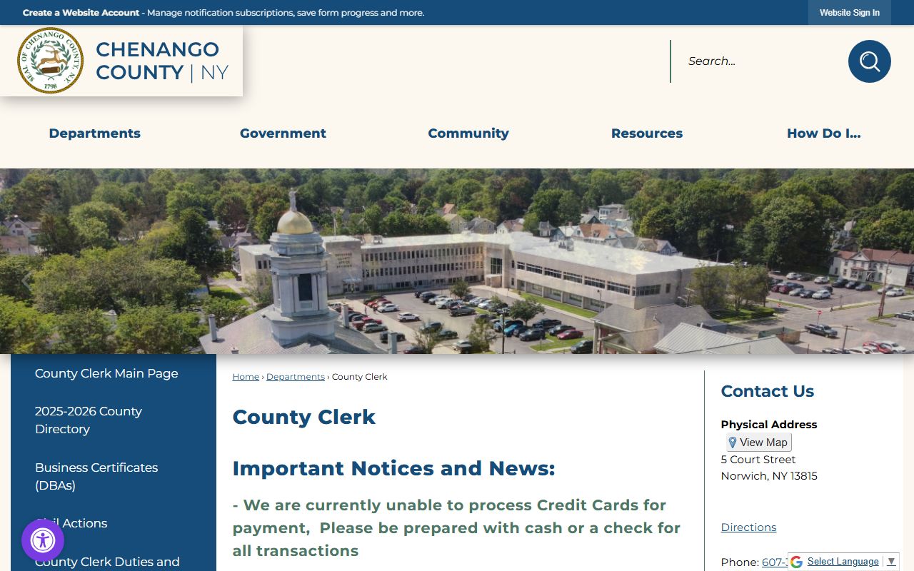 Chenango County Clerk eSearch system for online record access