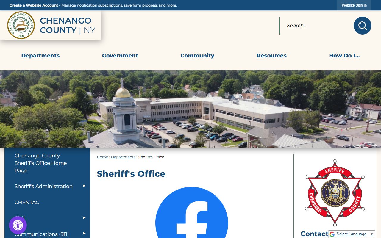 Chenango County Sheriff's Office website for arrest records and law enforcement