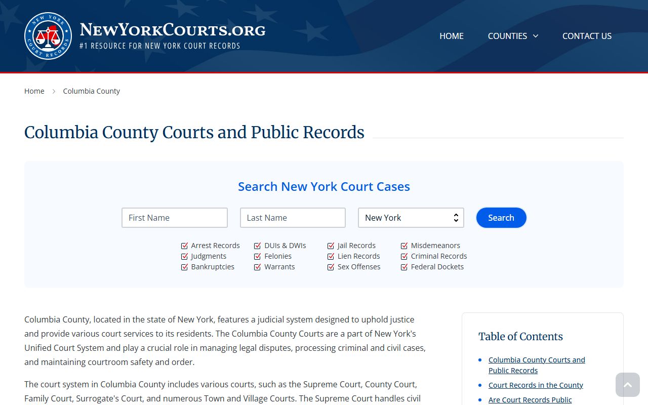 Columbia County court information for accessing felony records