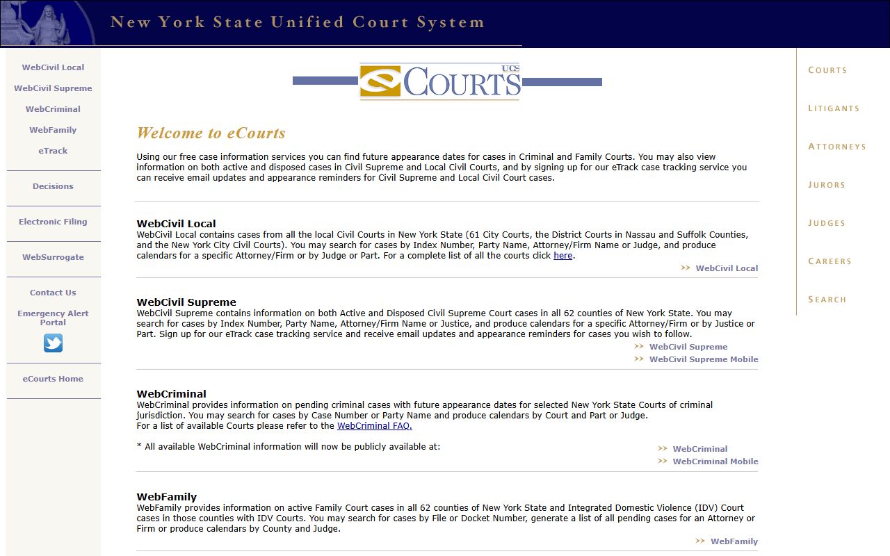 WebCivil Supreme search portal used for Dutchess County court records