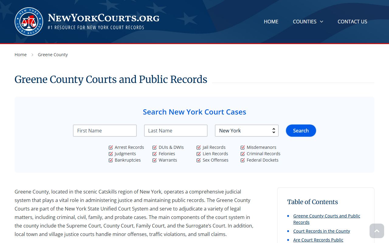 Greene County court information page for record searches