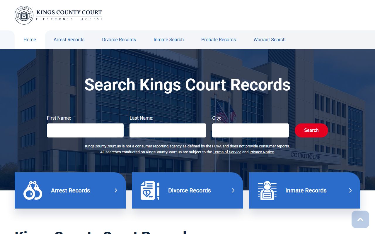 Kings County Court information page for record access