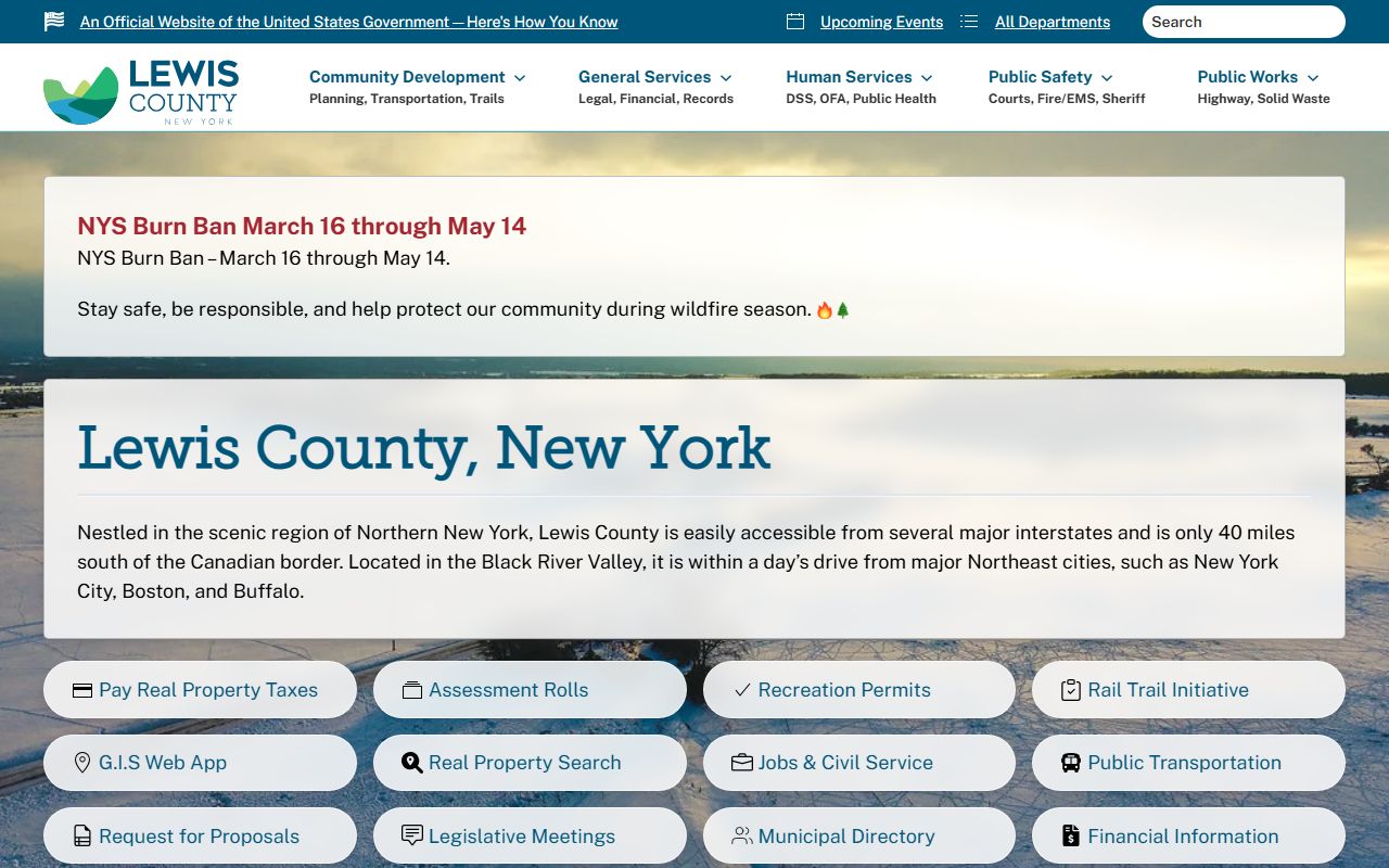 Lewis County government website showing county services and offices