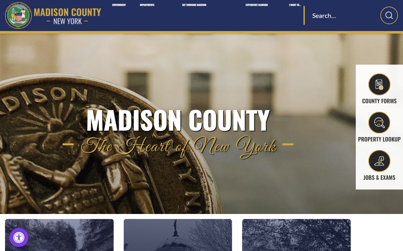 Madison County government homepage showing county departments and services for felony records access