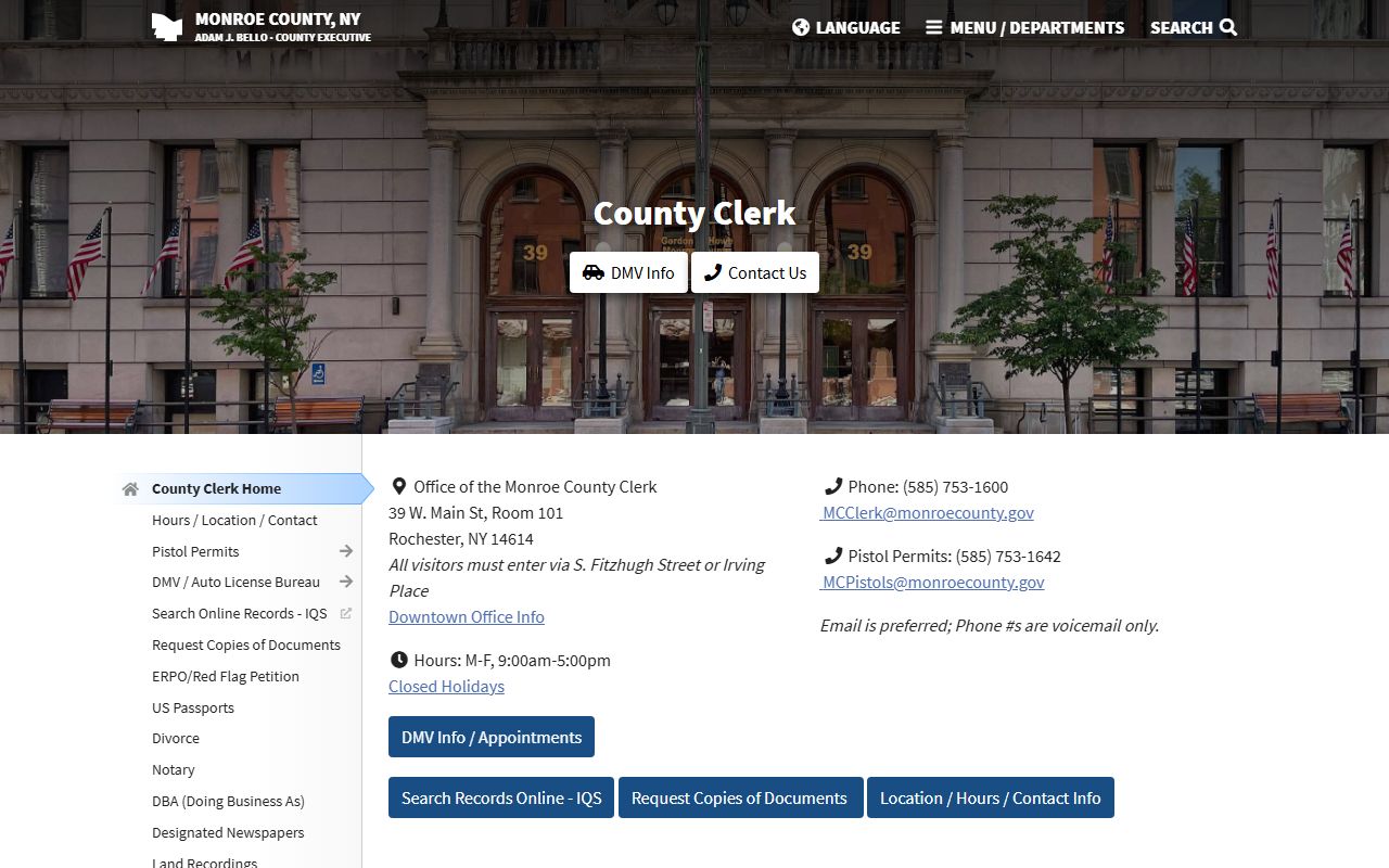 Monroe County Clerk's Office website showing record search and felony case information