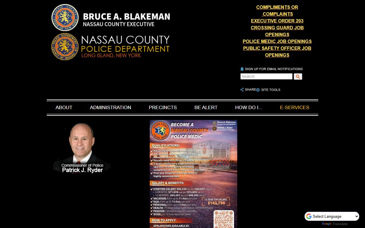 Nassau County Police Department website for accessing law enforcement and felony records