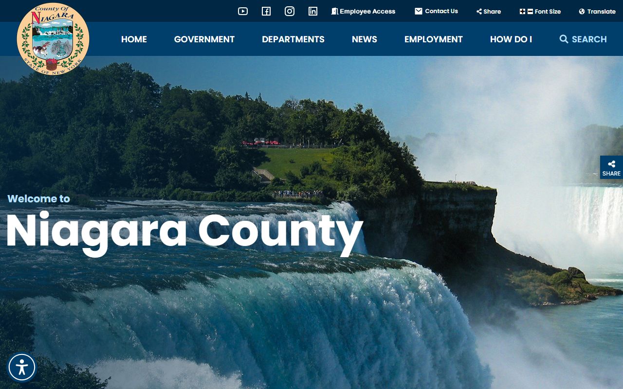 Niagara County government homepage showing departments and services for accessing felony records