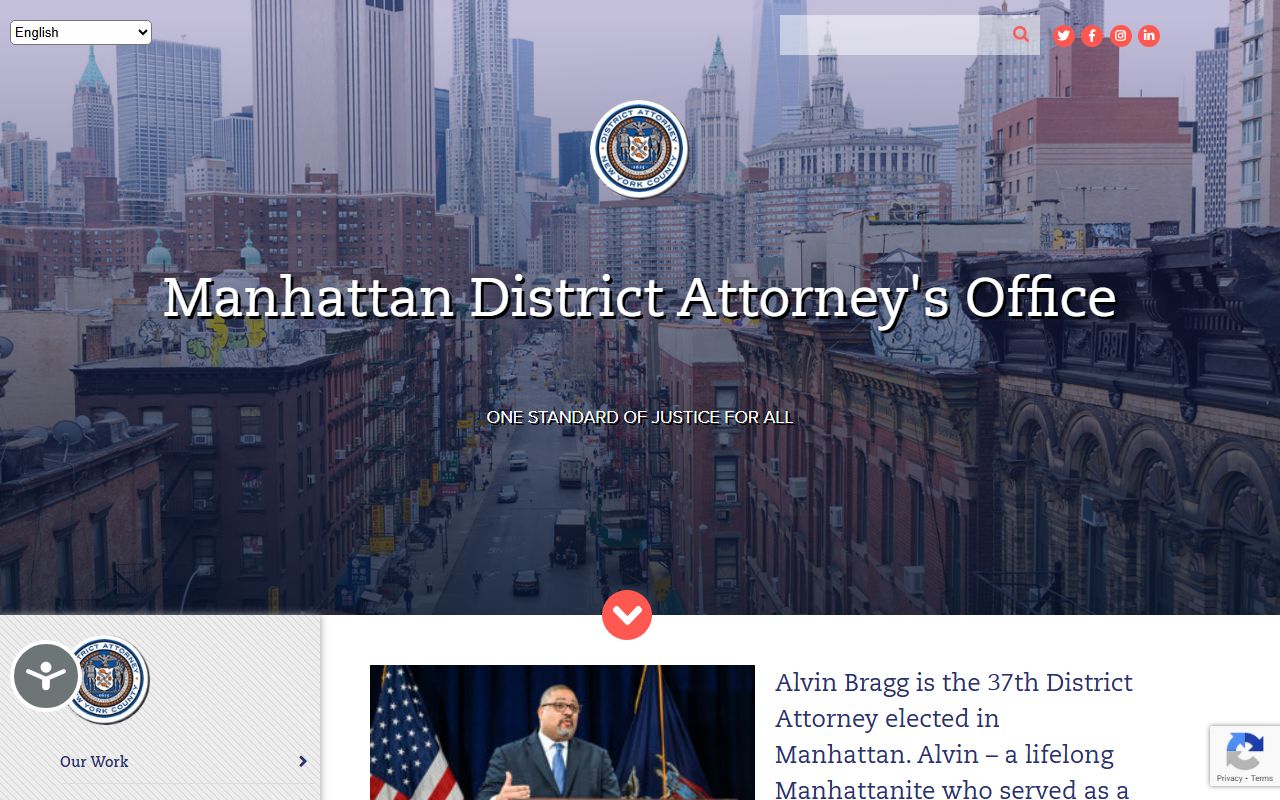 Manhattan District Attorney's Office website showing prosecution and felony case resources