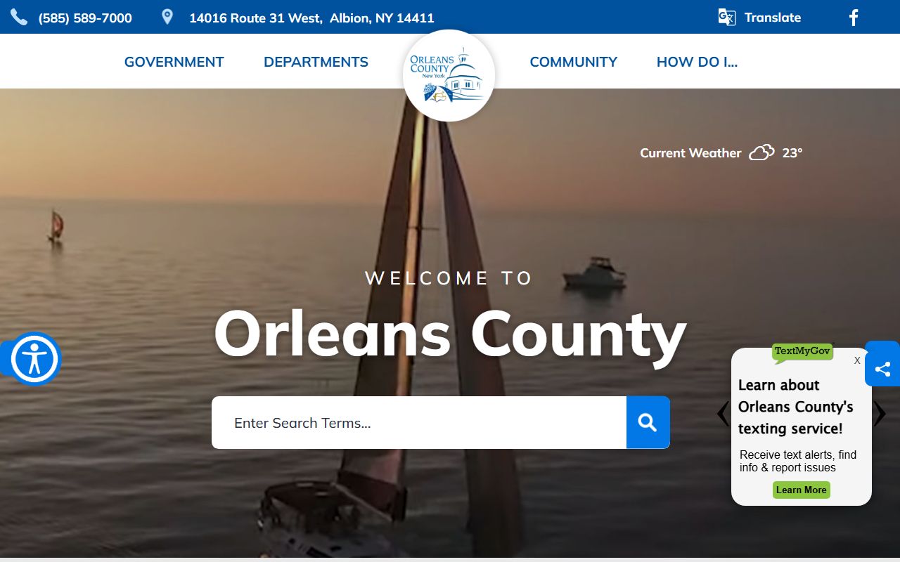 Orleans County government homepage showing county departments and public services