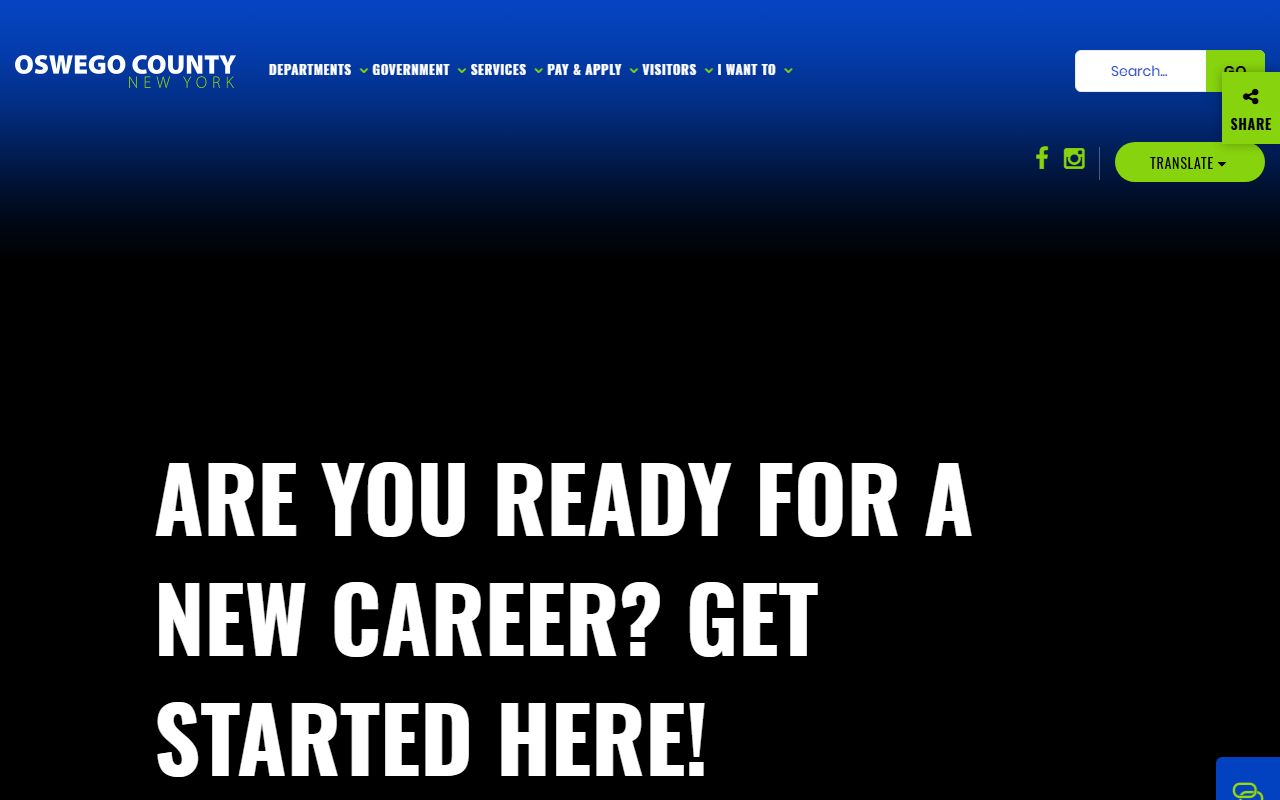 Oswego County government homepage with department links and public services