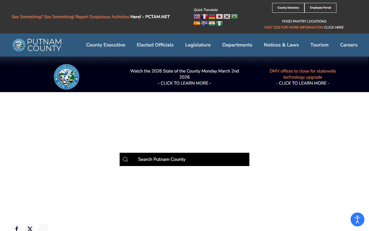 Putnam County government website showing departments and public services