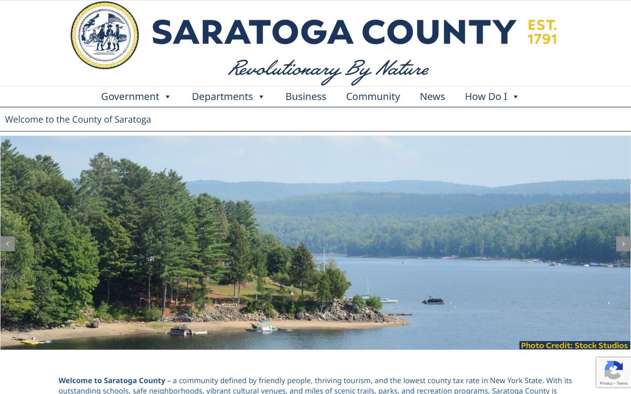 Saratoga County government website showing county departments and services