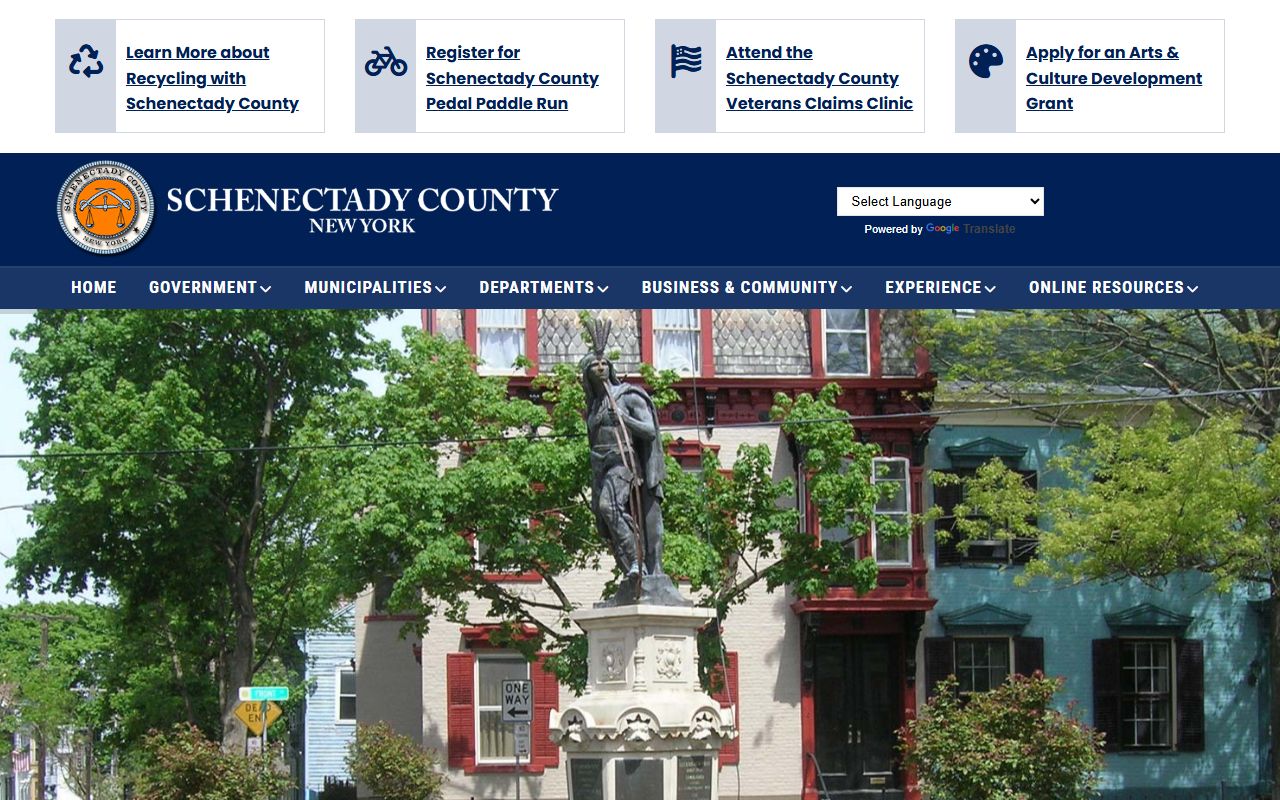 Schenectady County government website showing county services and department information