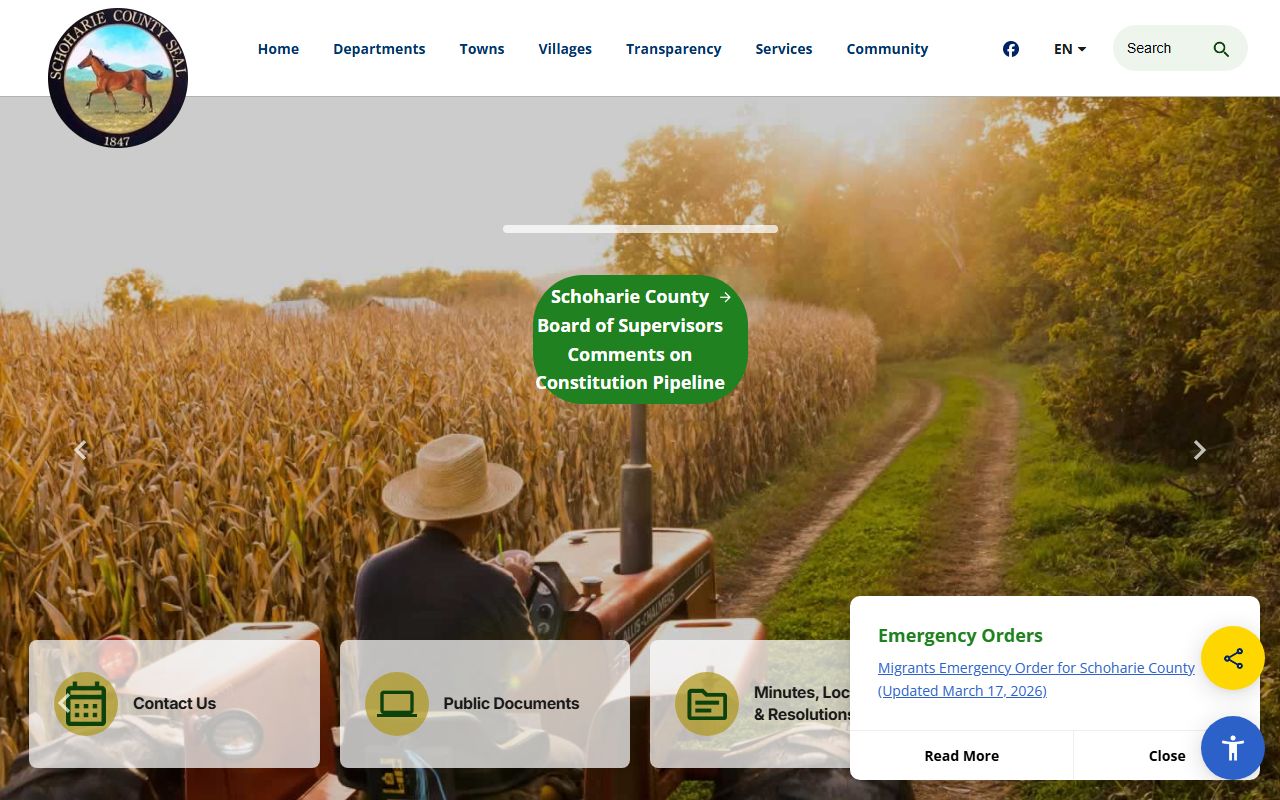 Schoharie County government website with county department and service information