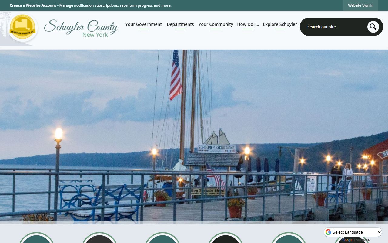 Schuyler County government website showing department information and services