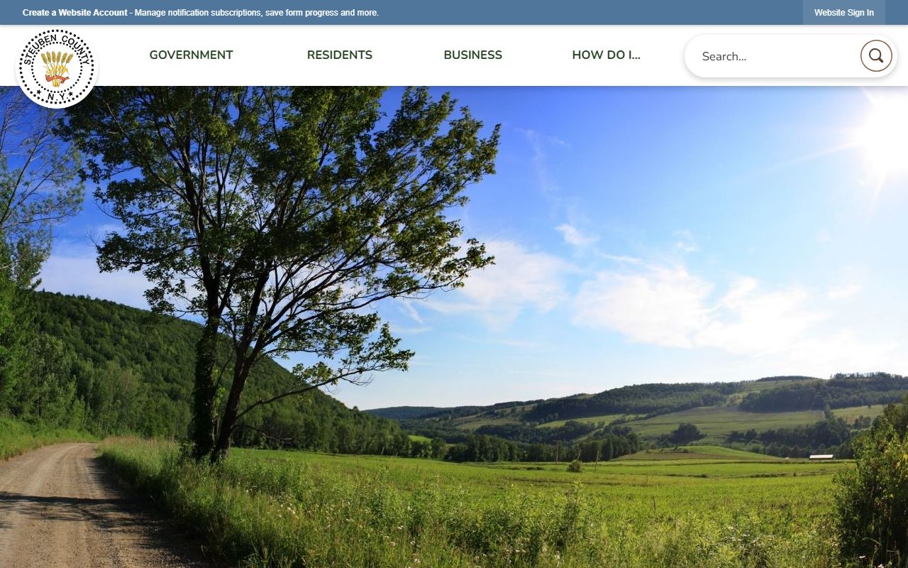 Steuben County government homepage showing county departments and services
