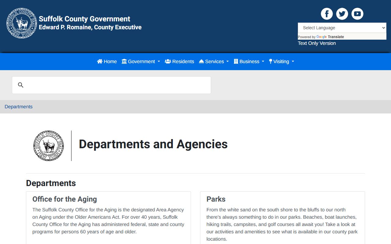 Suffolk County Clerk's Office website showing records services and contact information