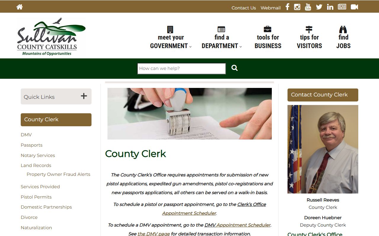 Sullivan County Clerk's Office website showing public records and court services