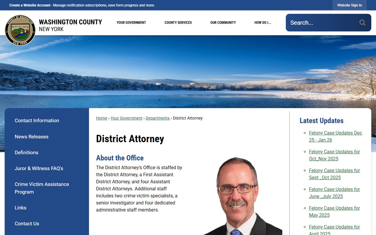 Washington County District Attorney's Office showing staff and victim services information