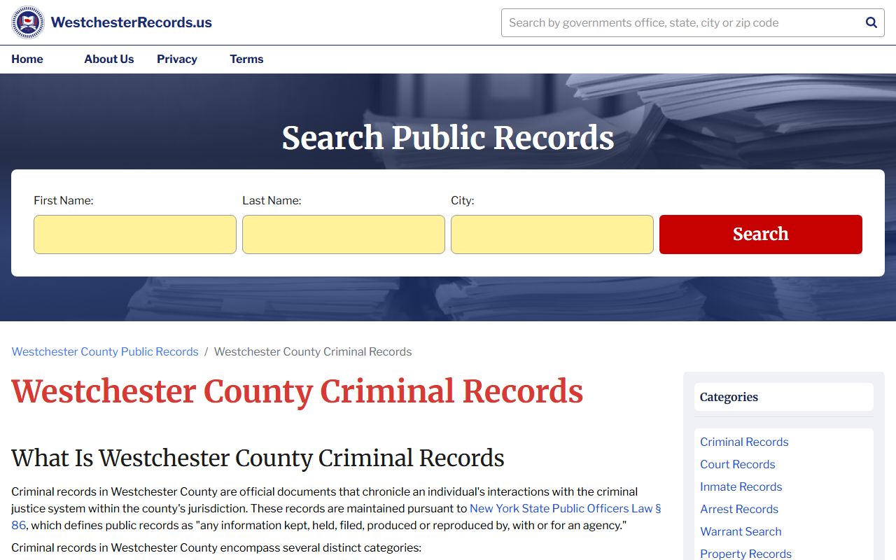 Westchester County criminal records search portal for Greenburgh felony cases