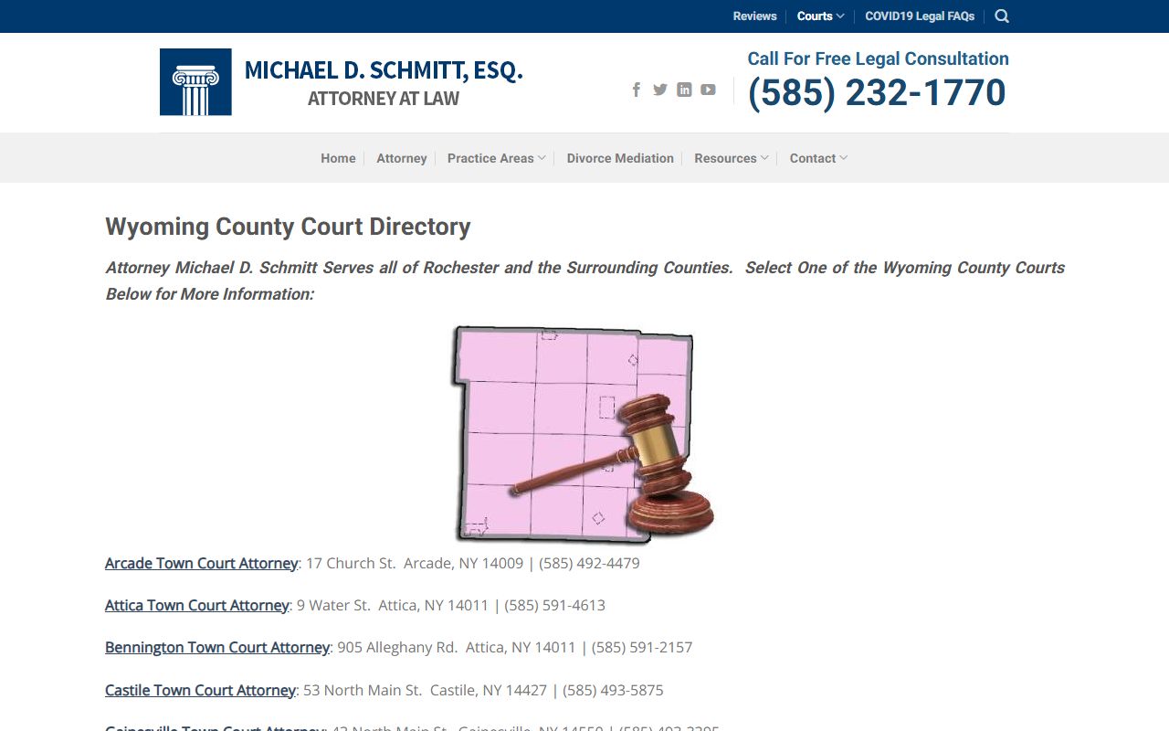 Wyoming County Courts directory showing court locations and contact details